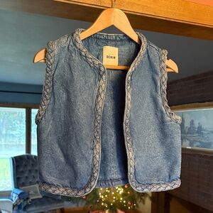 Sezane Abby Denim Vest with Braided Trim